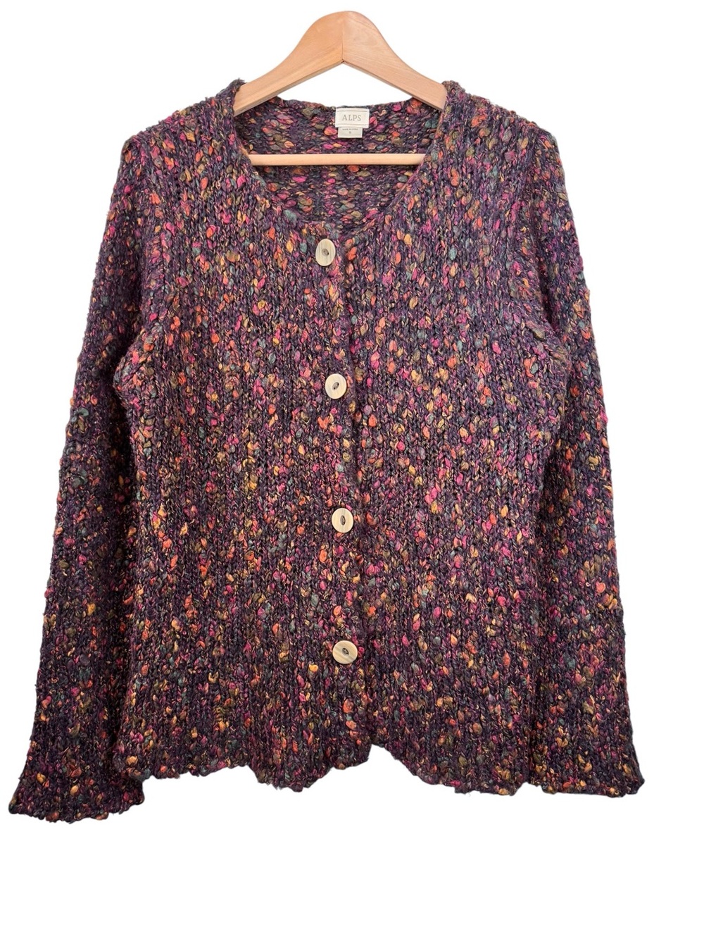 ALPS Multicolor Boucle Knit Cardigan Small Oversized Mohair Alpaca VTG Sweater